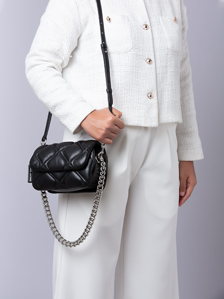 H949L01RE22 Pillow Quilted Leather Small Shoulder Crossbody Bag Black