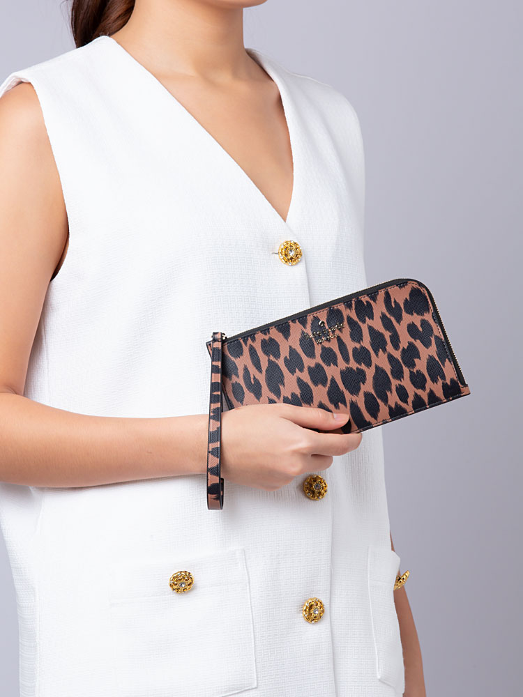 Lucy Leopard  Spotted Animal Medium L-Zip Wristlet Multi