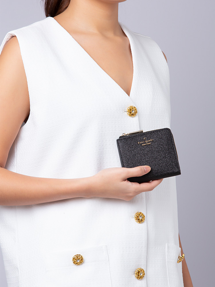 Glimmer Glitter Boxed Small L Zip Wallet Black