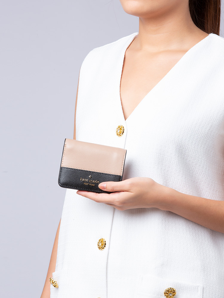 Madison Colorblock Saffiano Small Bifold Wallet Toasted Hazelnut