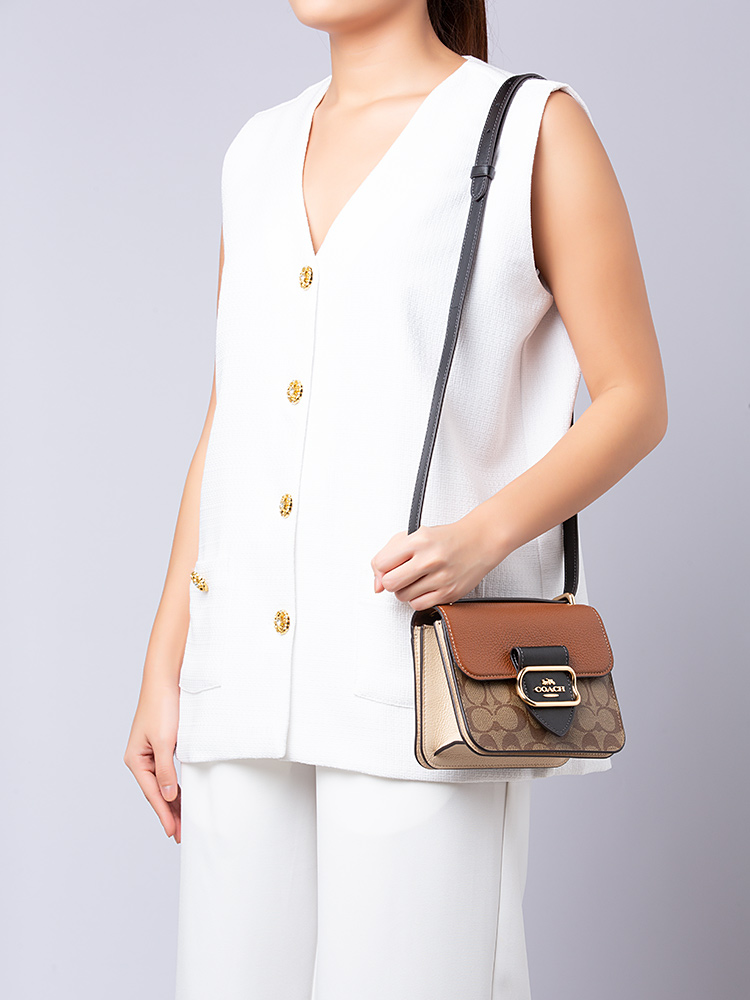CL462 Signature Morgan Colorblock Square Crossbody Khaki Multi