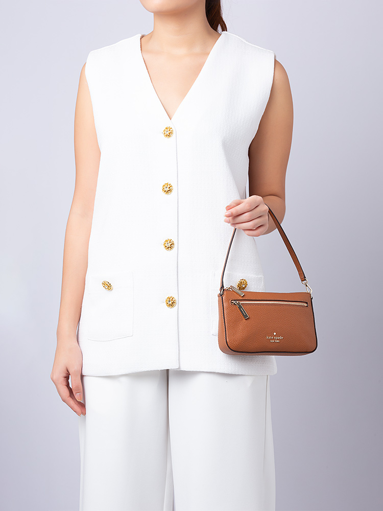Leila Pebble Leather Convertible Wristlet Warm Ginger Gold
