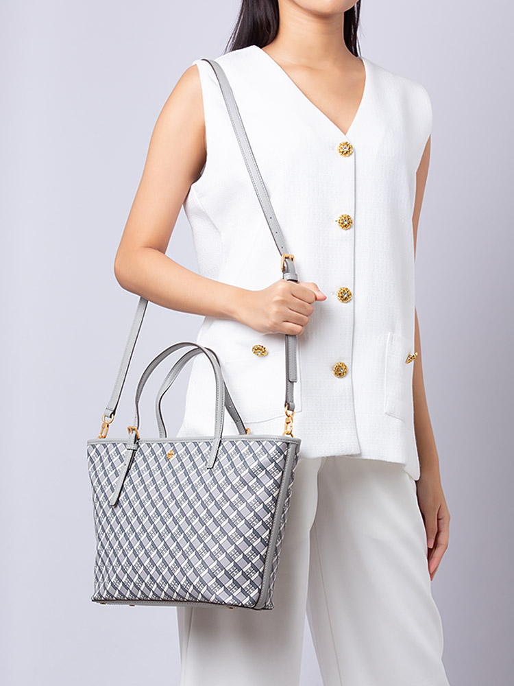 Geo Logo Allover Mini Zip Top Tote Gray