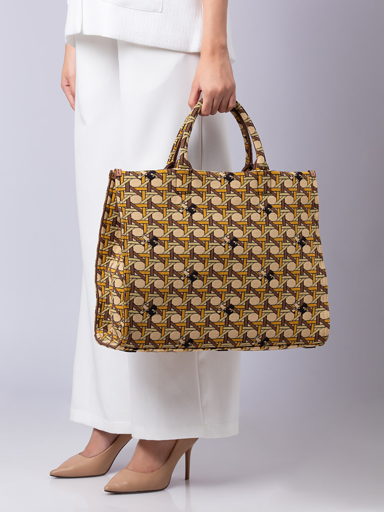 Ella Basketweave Circular Knit Tote Tan