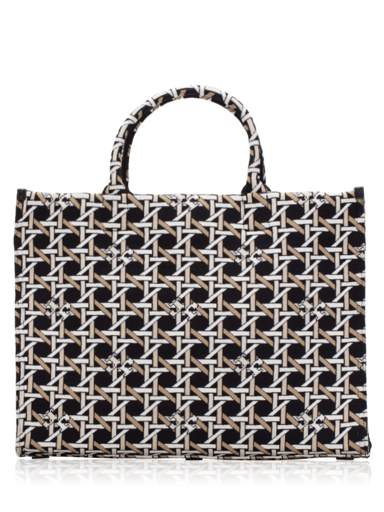 Ella Basketweave Circular Knit Tote Black