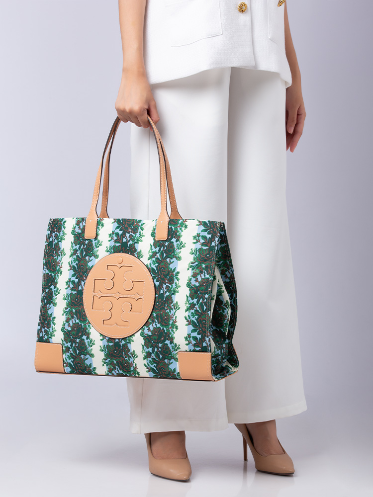 Ella Printed Tote Rayure Fleurie