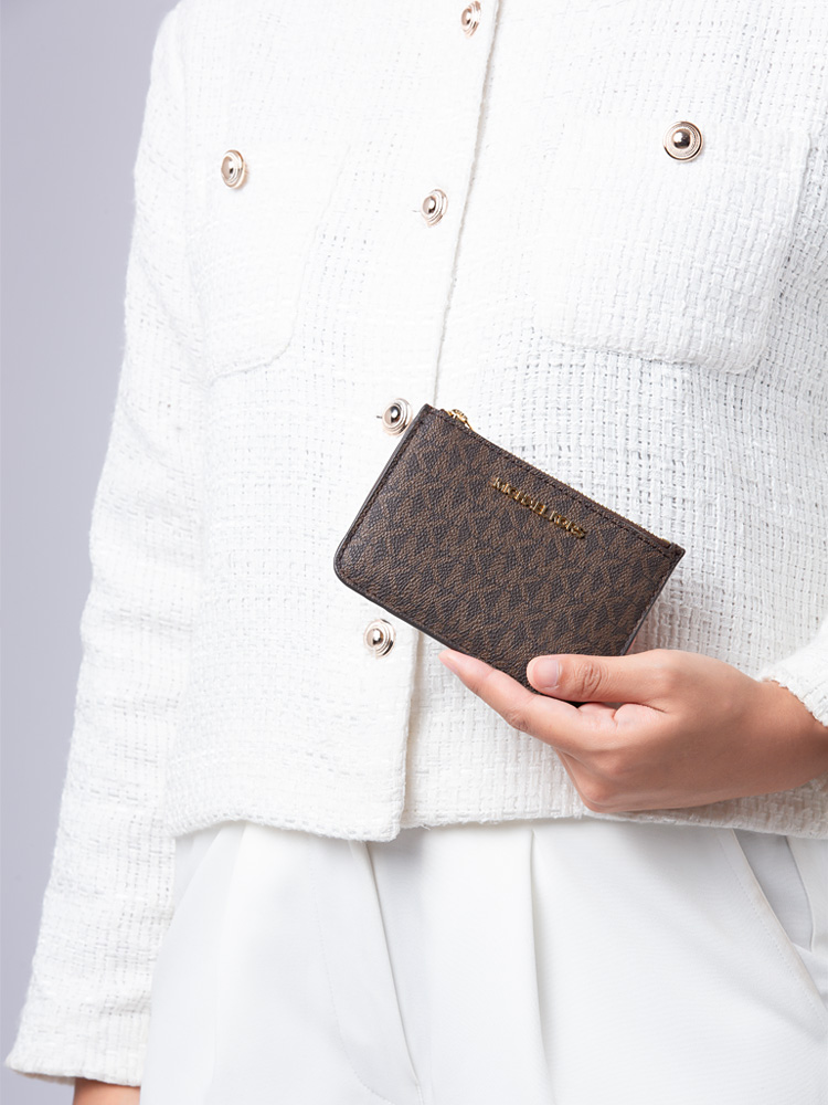 Signature Jet Set Travel Small Top Zip Coin Pouch ID Brown