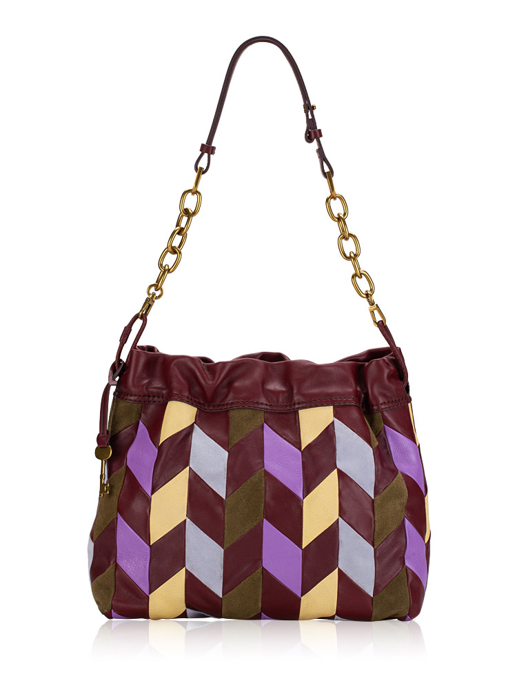 ZB1631186 Gigi Drawstring Shoulder Bag Patchwork Burgundy