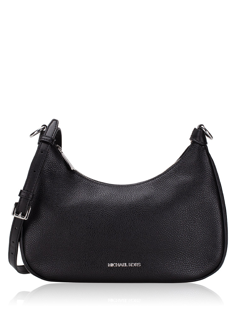 Cora Leather Large Zip Pouchette Black Silver