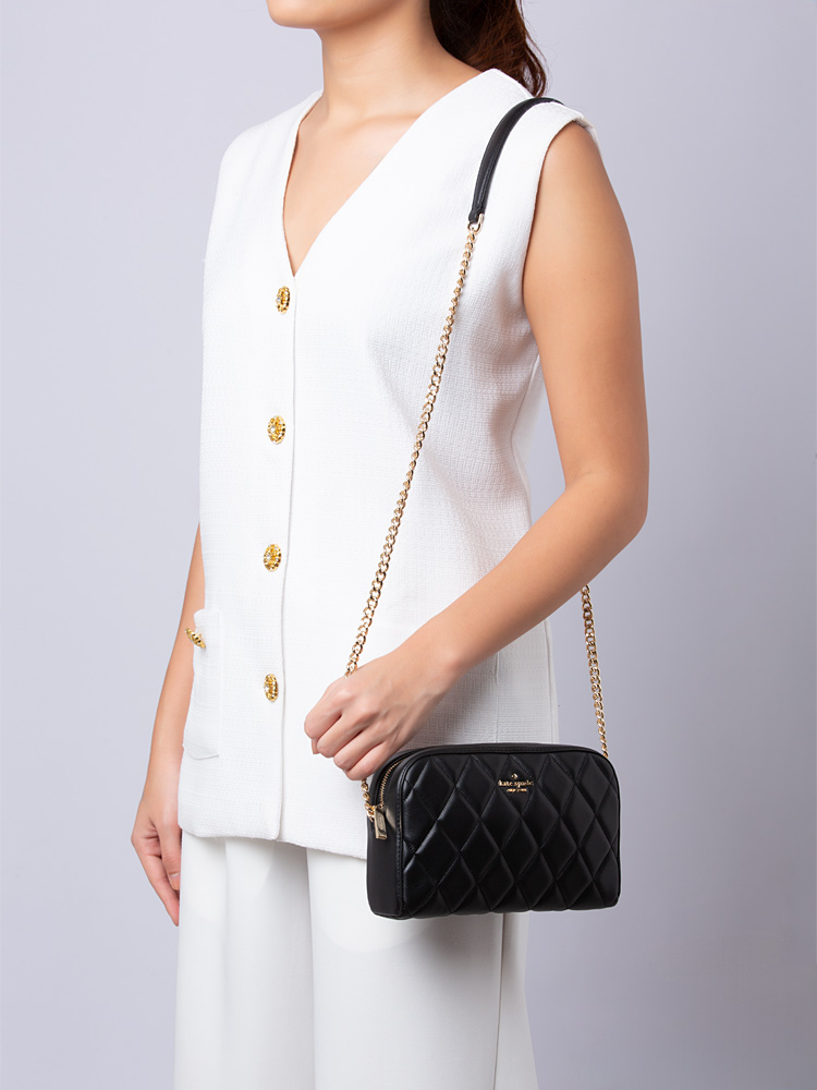 Carey Smooth Quilted Mini Camera Bag Black