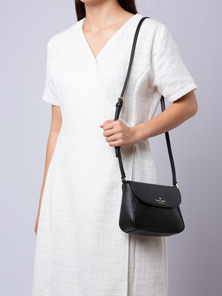 Monica Leather Mini Flap Crossbody Bag Black