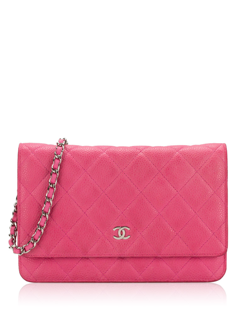 Matt Caviar Quilted Wallet on Chain WOC Rose