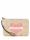 CP436 Signature With Heart Print Corner Zip Wristlet Light Khaki Chalk Multi