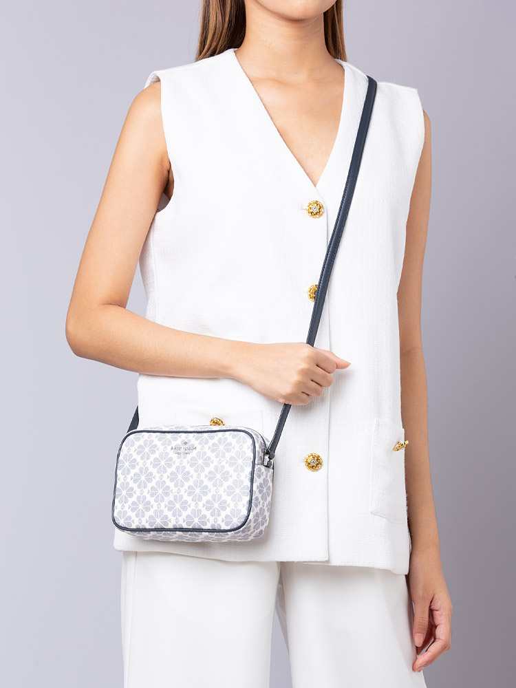 Signature Spade Flower Mini Camera Crossbody Bag Navy Multi