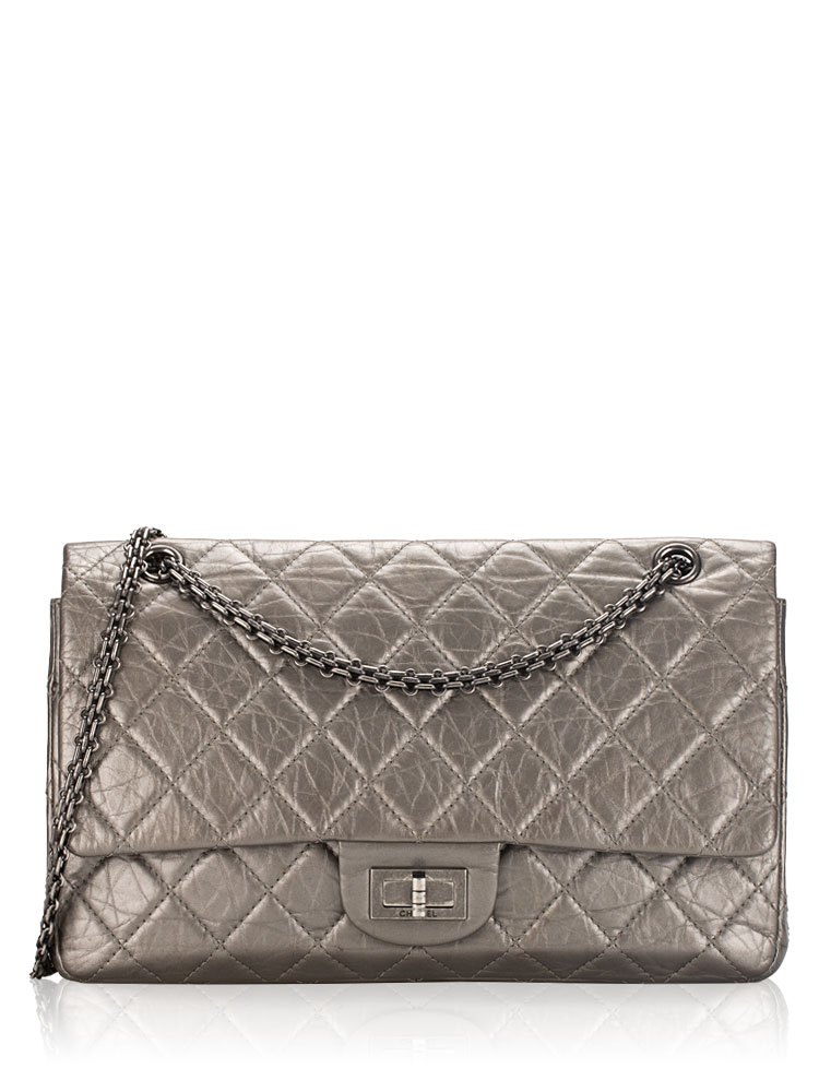 Metallic Aged Calfskin Quilted 2.55 Reissue 227 Double Flap Bag Silver
