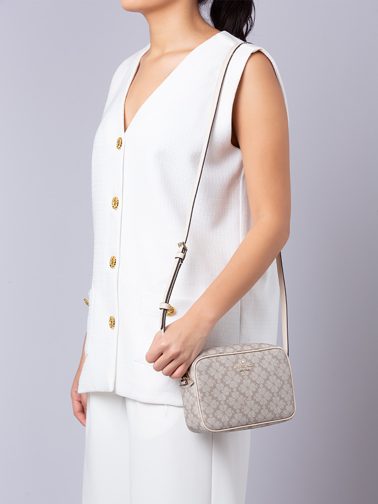 Signature Spade Flower Mini Camera Bag Dark Beige