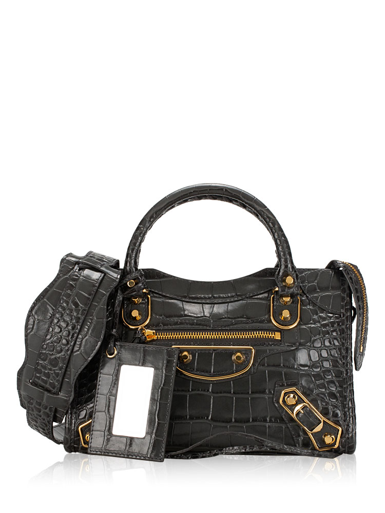 Croco Effect Gold Metallic Edge Mini City Gris