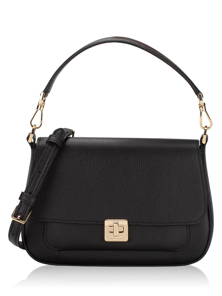 Phoebe Refined Grain Leather Flap Crossbody Black