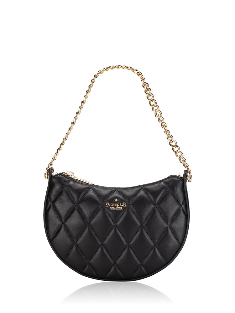 Carey Smooth Quilted Leather Zip Top Crossbody Bag Black