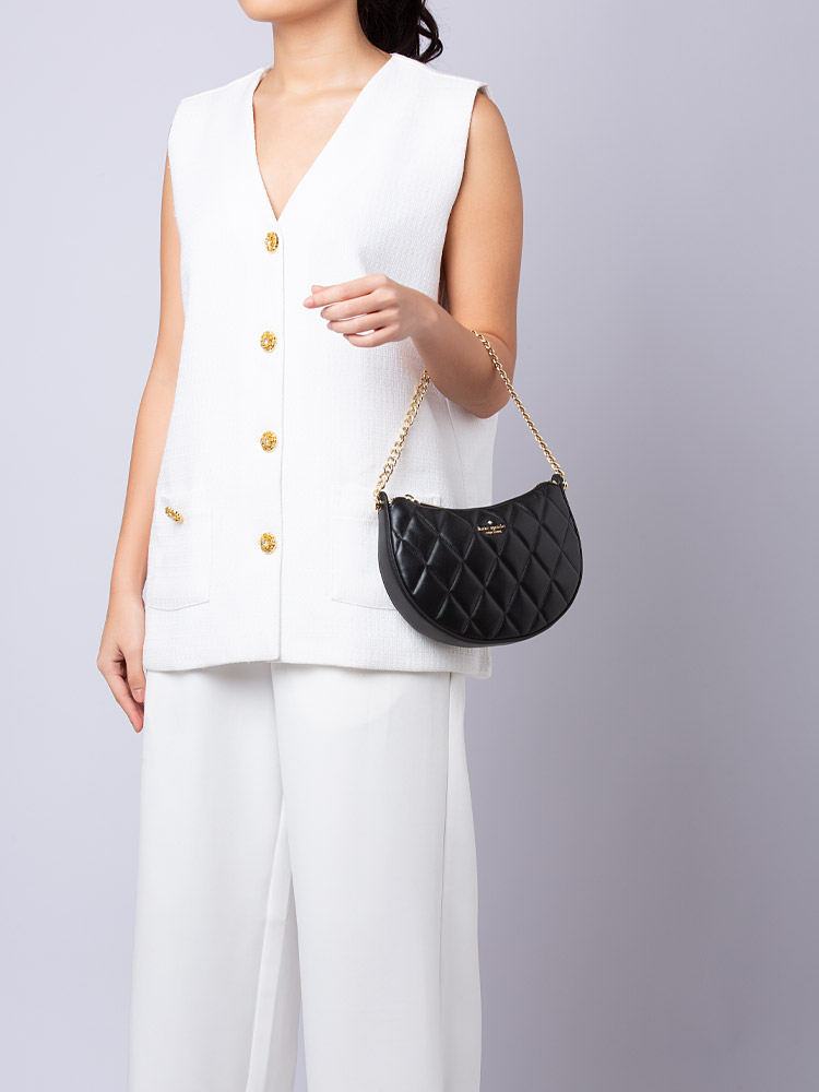 Carey Smooth Quilted Leather Zip Top Crossbody Bag Black