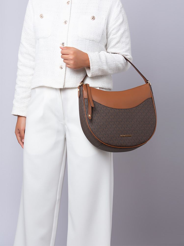 Signature Dover Large Half Moon Shoulder Bag Brown
