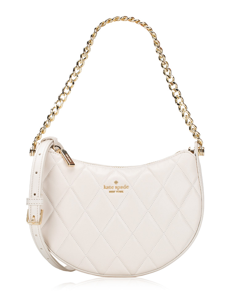 Carey Smooth Quilted Leather Zip Top Crossbody Parchment