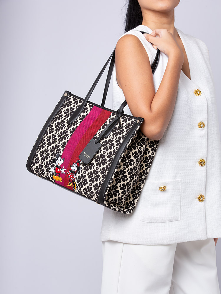 X Disney Spade Flower Jacquard Stripe Market Medium Tote Cream Multi