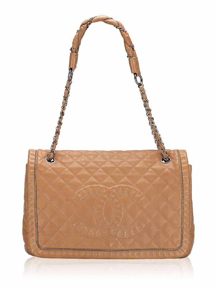 Calfskin Istanbul Large Flap Bag Beige