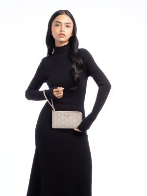 Lucy Spade Flower Medium L-Zip Wristlet Dark Beige