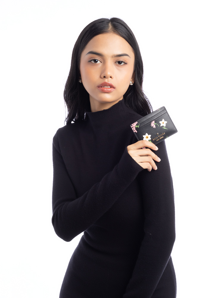 Madison Floral Waltz Printed Small Card Holder Black Multi