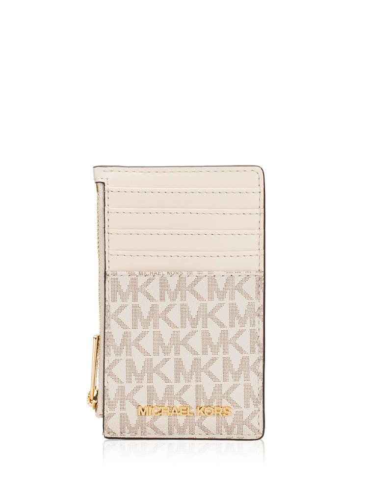 Signature Jet Set Travel Medium Top Zip Card Case Light Cream Multi