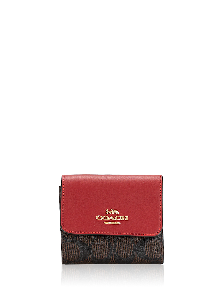 CE930 Signature Blocked Small Trifold Wallet Brown 1941 Red