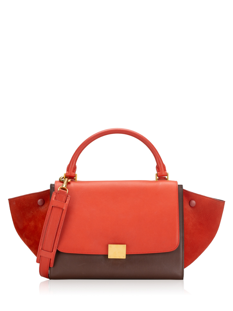 Calfskin Suede Tri-Color Small Trapeze Orange Brown