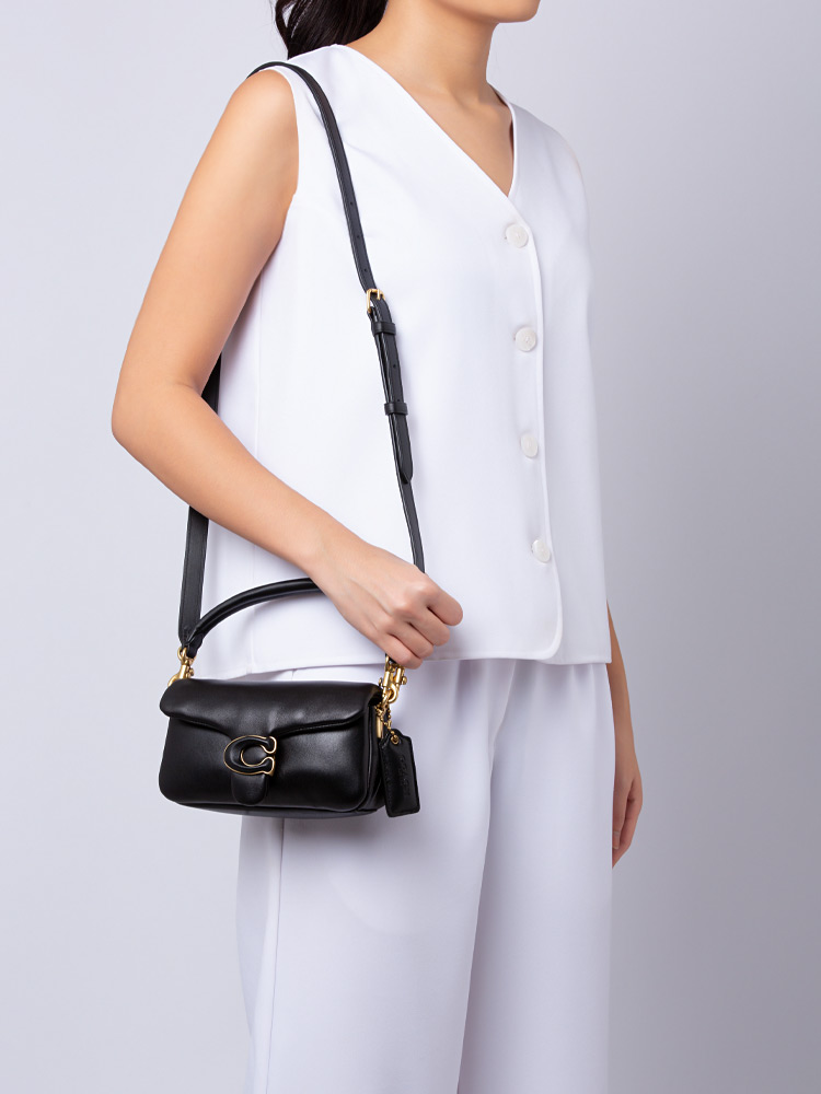 C3880 Pillow Leather Tabby 18 Shoulder Bag Black