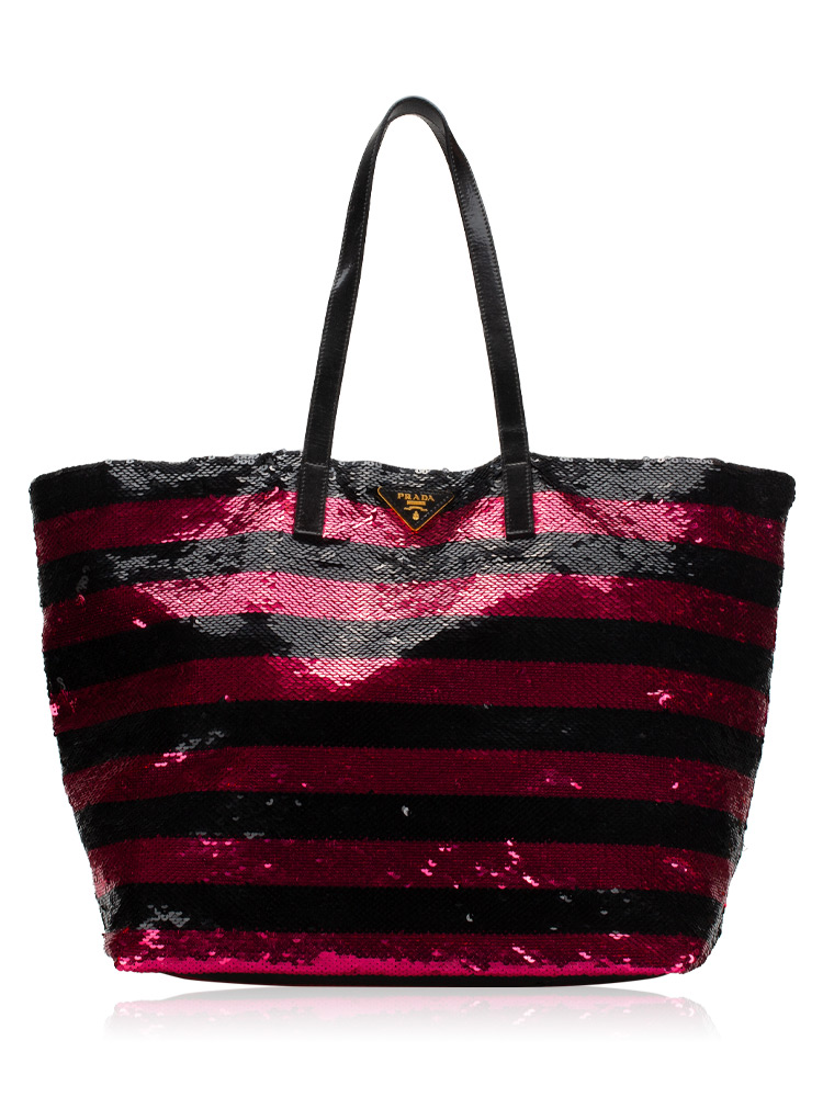 Stripped Sequin Tote Black Pink