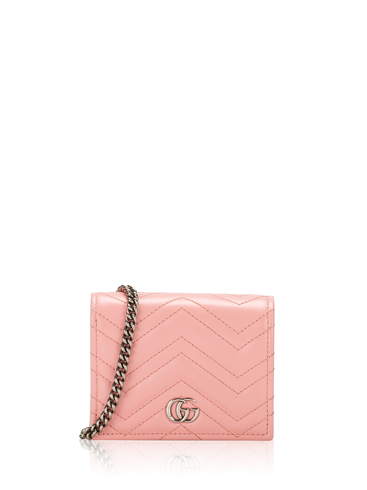Calfskin Matelasse GG Marmont Compact Wallet On Chain Wild Rose