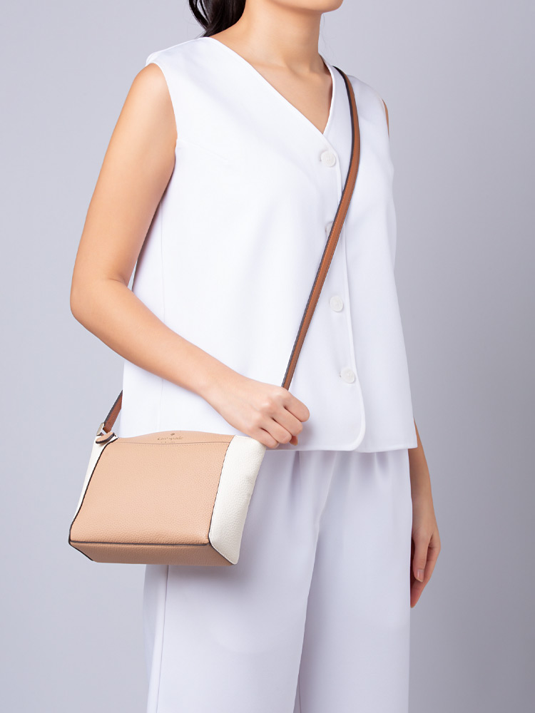 Monica Leather Colorblock Crossbody Light Faw