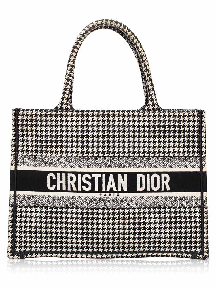 Toile Micro Houndstooth Medium Book Tote Black White