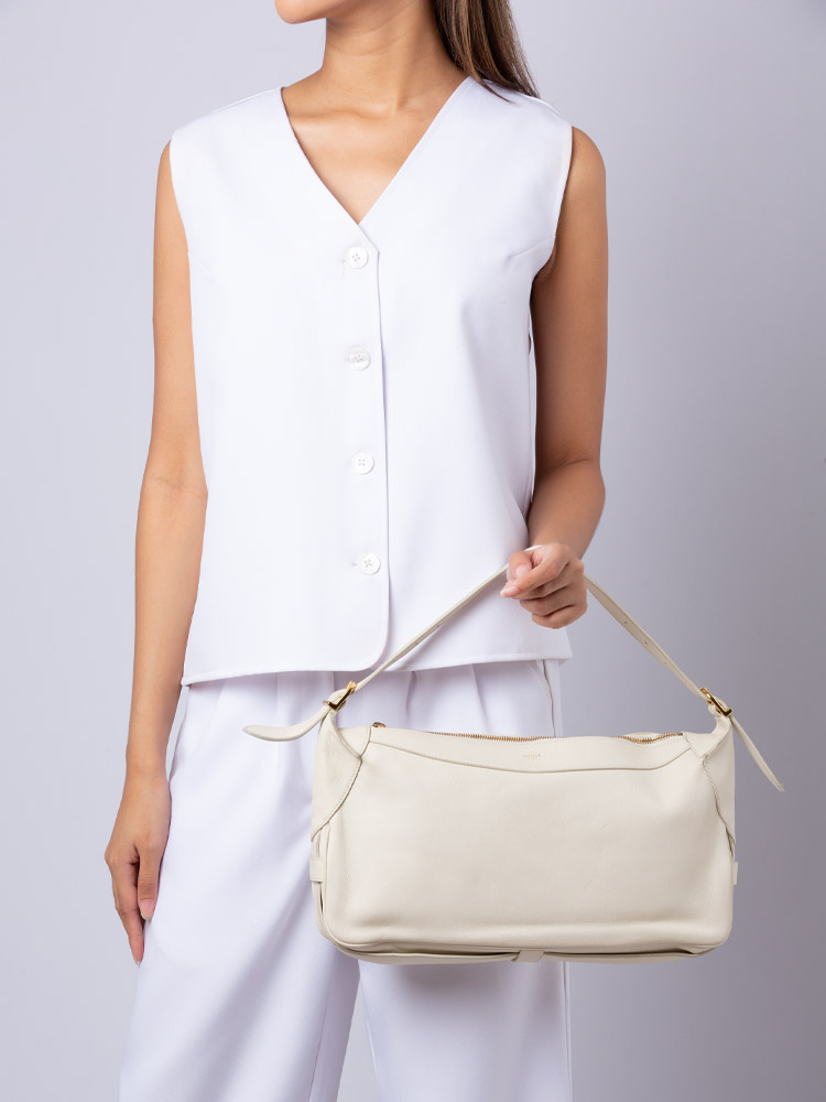 Supple Calfskin Romy Medium Shoulder Bag Rice