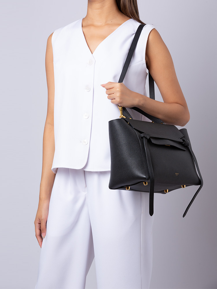 Grained Leather Mini Belt Bag Black