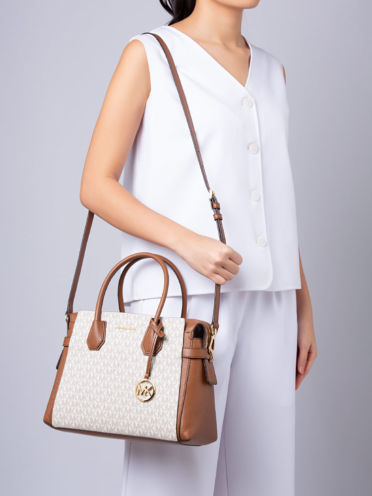 Signature Mercer Medium Top Zip Belted Satchel Vanilla