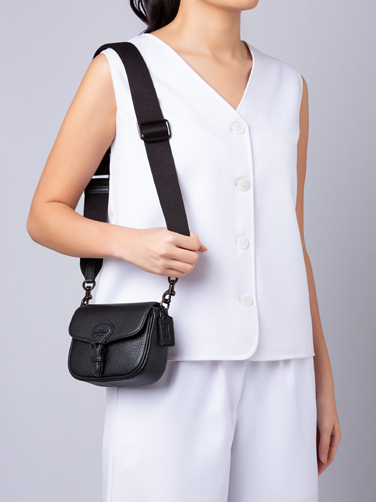 CP002 Amelia Leather Small Saddle Bag Black