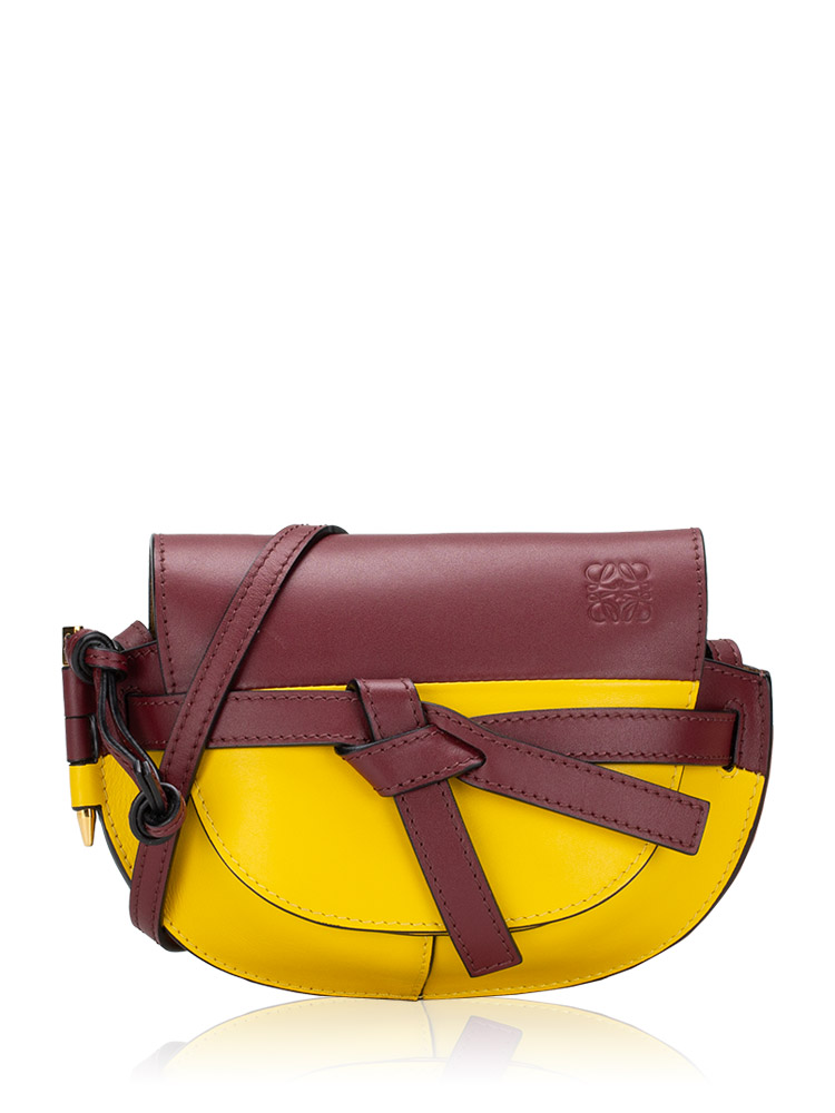 Calfskin Mini Gate Crossbody Yellow Maroon