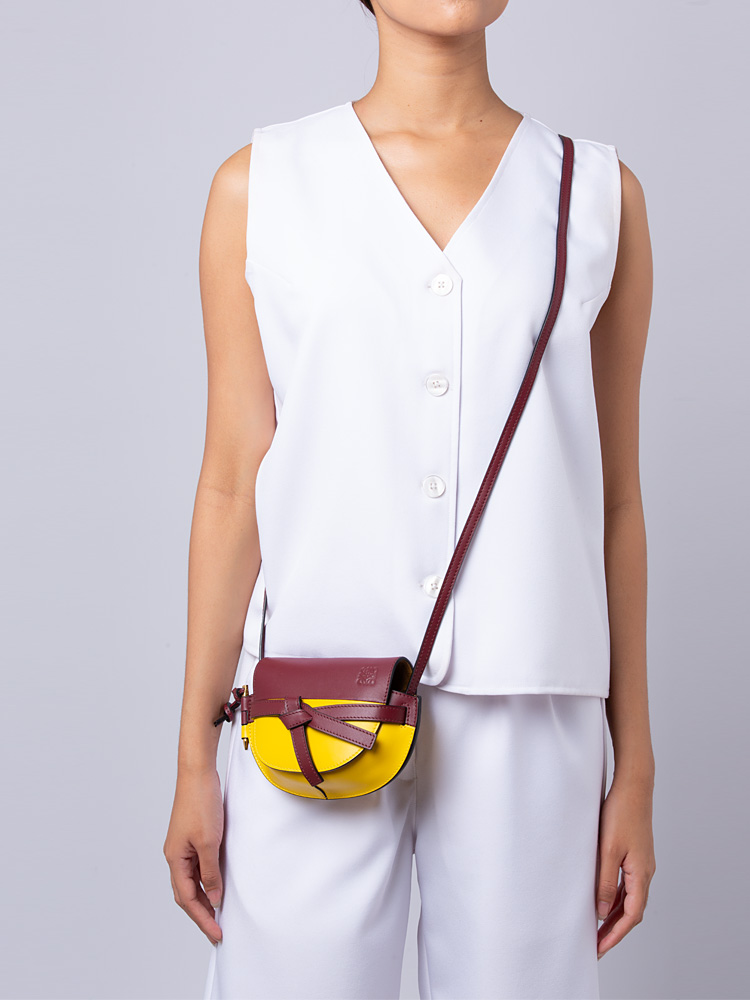 Calfskin Mini Gate Crossbody Yellow Maroon