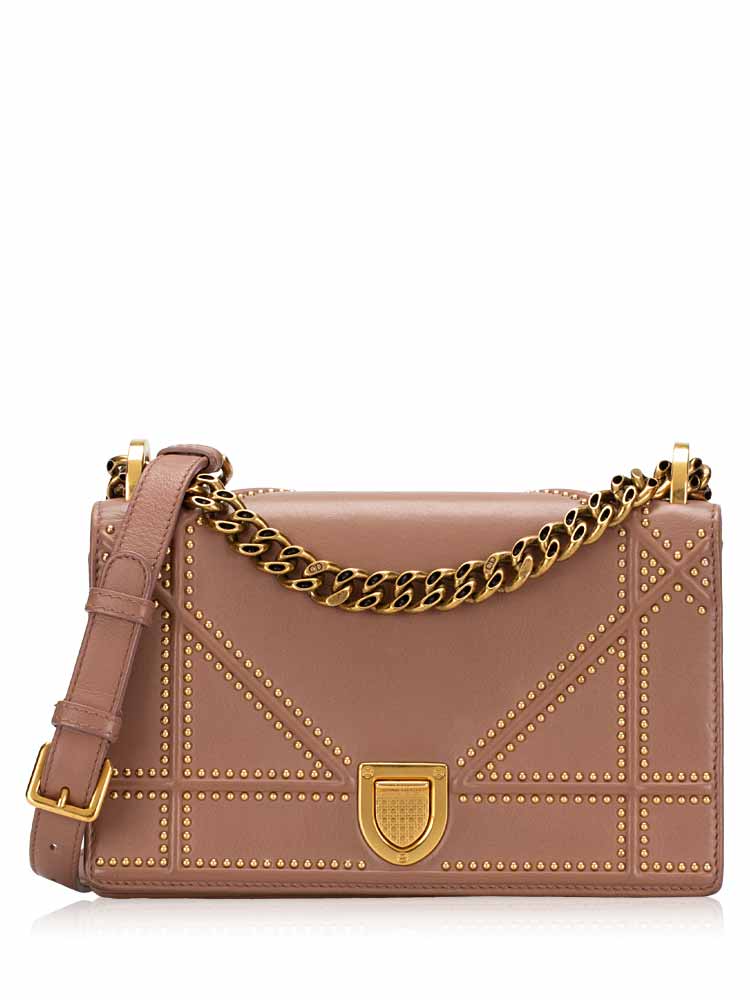 Calfskin Studded Diorama Small Flap Bag Taupe