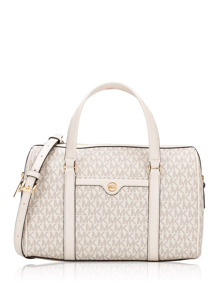 Signature PVC Travel Medium Duffle Satchel Light Cream Multi