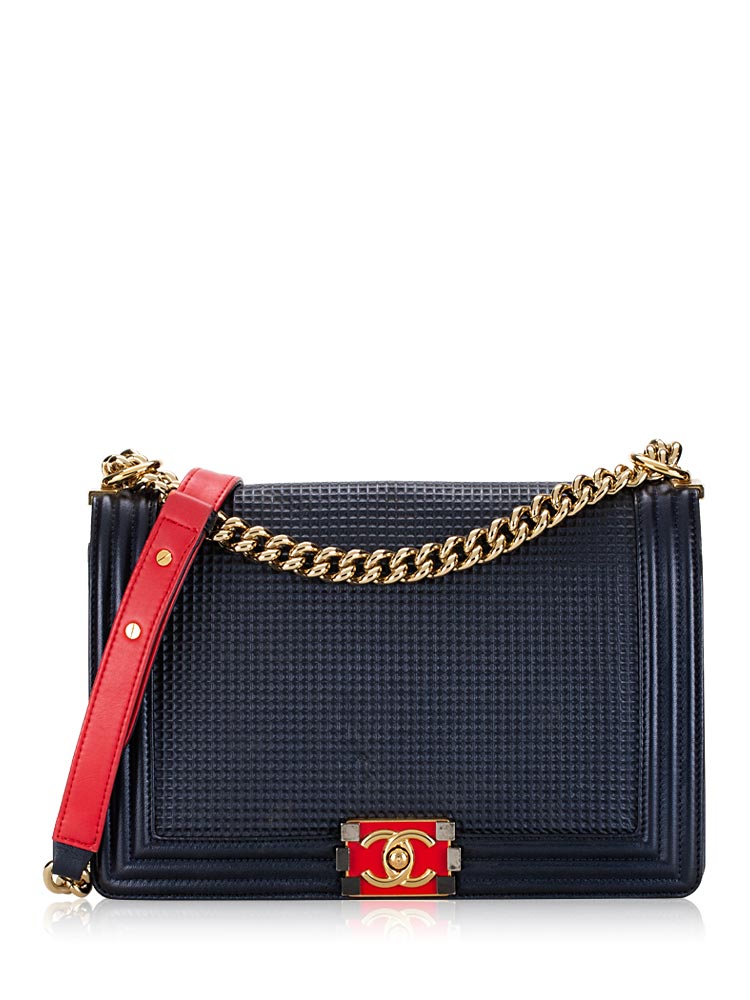 Lambskin New Medium Boy Cube Flap Bag Dark Blue
