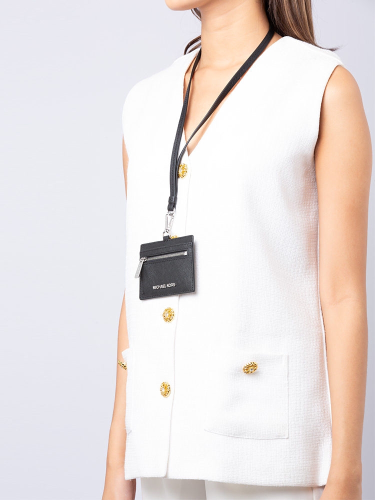 Jet Set Travel Leather Card Case Lanyard Black