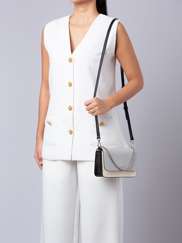 Madison Colorblock Saffiano Small Flap Crossbody Platinum Grey