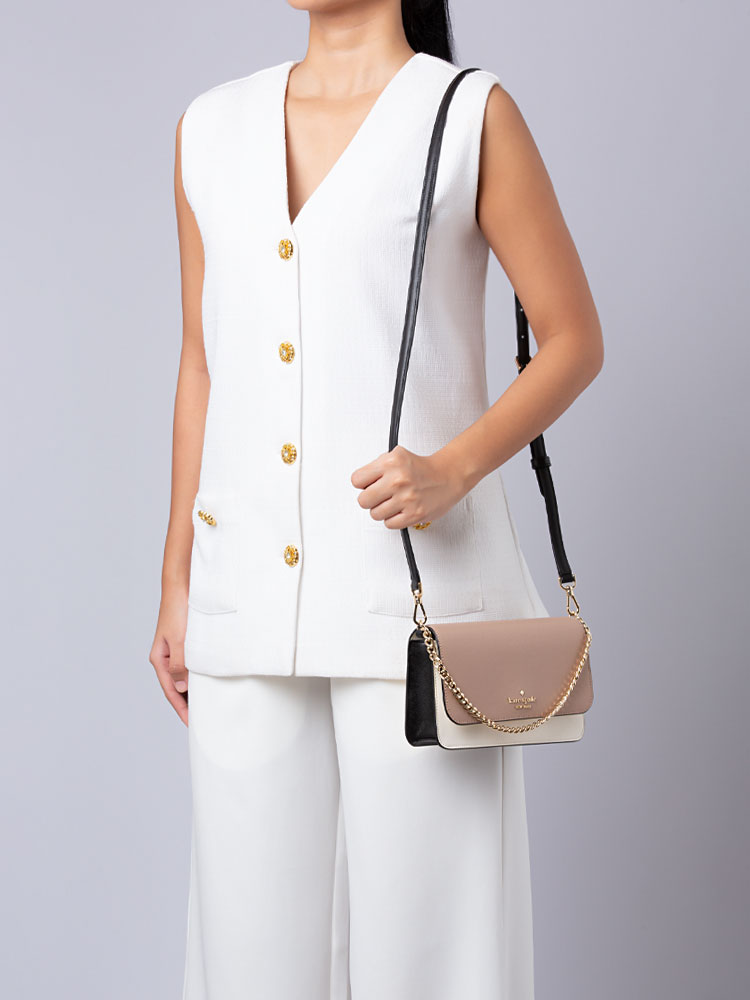 Madison Colorblock Saffiano Small Flap Crossbody Toasted Hazelnut Gold